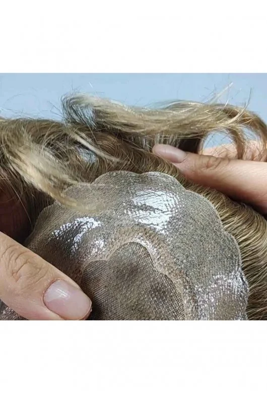 Λεπτομέρεια πλέγματος monofilament και χειροποίητης κατασκευής στο σύστημα μαλλιών Manager TopΜΤ-120 zoom (κατασκευή).