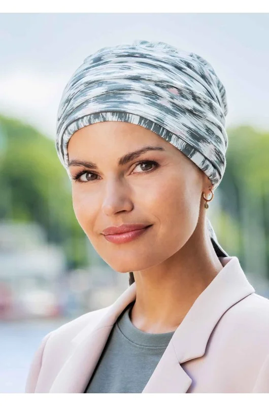 Kopftuch mit Schal Belle Madame Bambus 920-69 Ikat-Print sicht  von der seite.