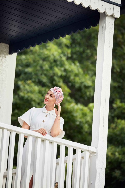 Τουρμπάνι Χημειοθεραπείας Christine: Lotus Turban Printed Energetic Flowers