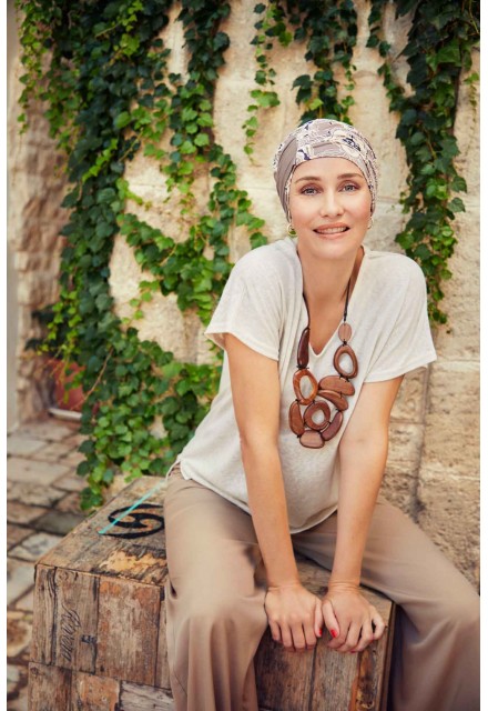 Τουρμπάνι Χημειοθεραπείας Christine: Amia Turban Printed Beige Ornaments
