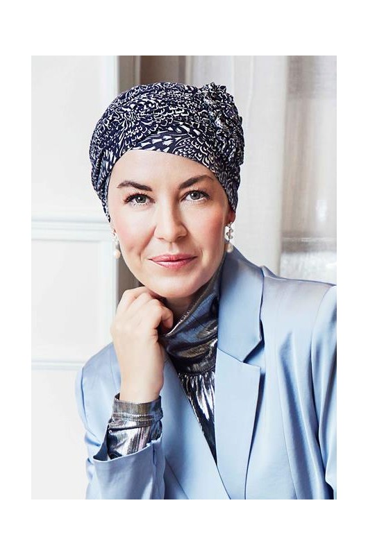 Τουρμπάνι Christine: HocLotus Turban Printed Floating Navy Τουρμπάνι Christine: HocLotus Turban Printed Floating Navy