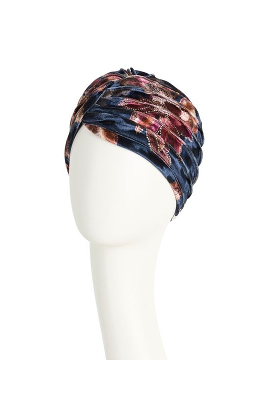 Τουρμπάνι Christine: Pearl Boho Turban Velvet Print Flowery Twilight