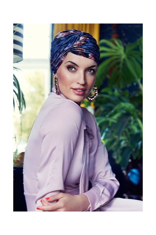 Τουρμπάνι Christine: Pearl Boho Turban Velvet Print Flowery Twilight