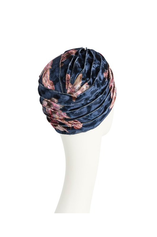 Τουρμπάνι Christine: Pearl Boho Turban Velvet Print Flowery Twilight