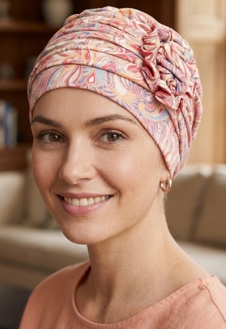 Τουρμπάνι Χημειοθεραπείας Christine: Lotus Turban Printed Energetic Flowers